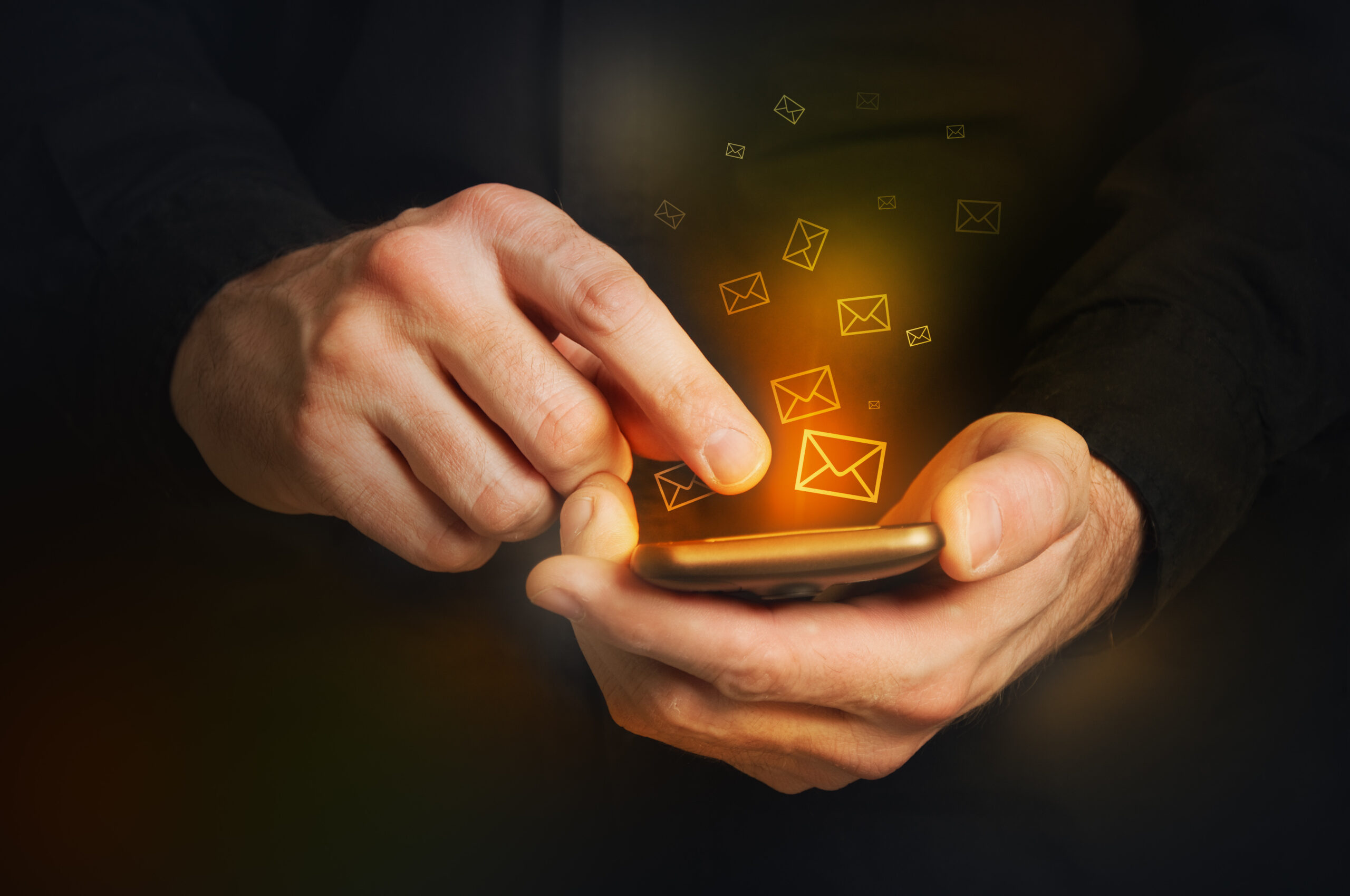 Typing,Text,Message,On,Smartphone.,Focus,On,Hands,And,The